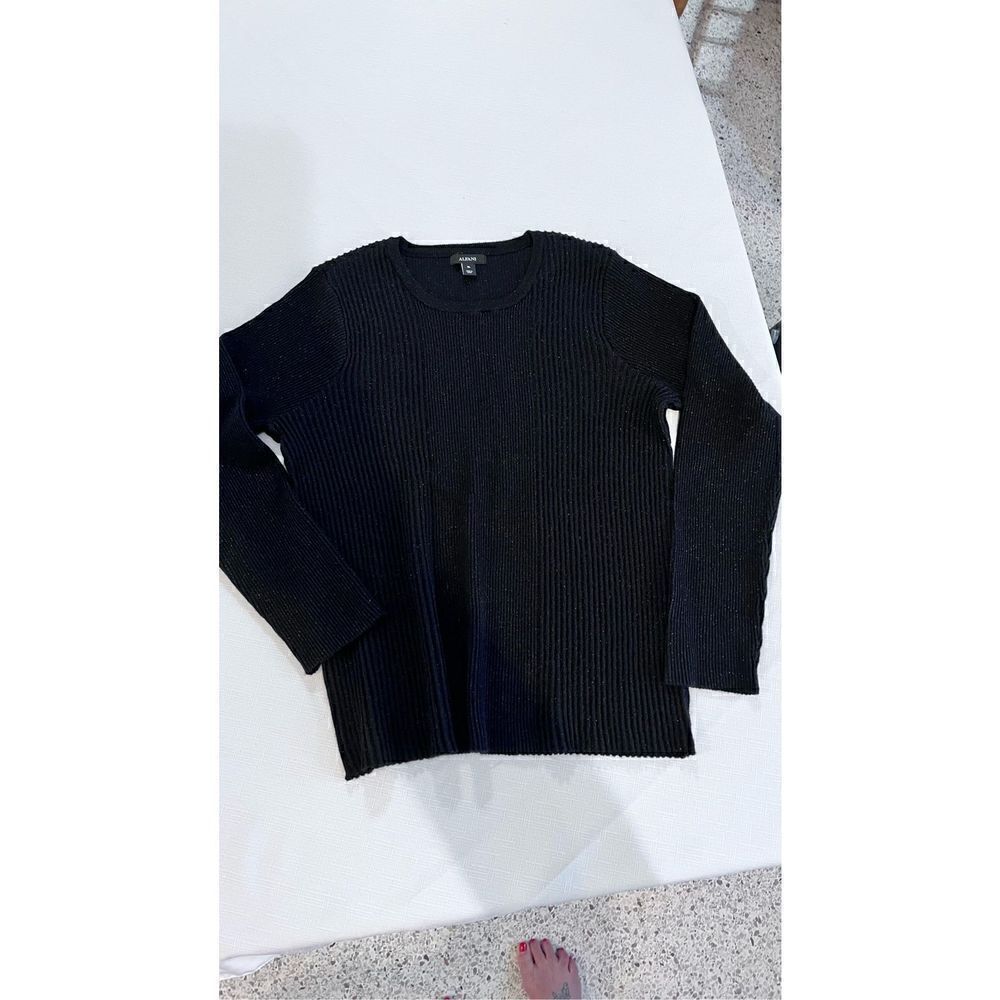 Alfani Women's Rib Knit Long Sleeve Pullover Sweater Shine Deep Black Size XL